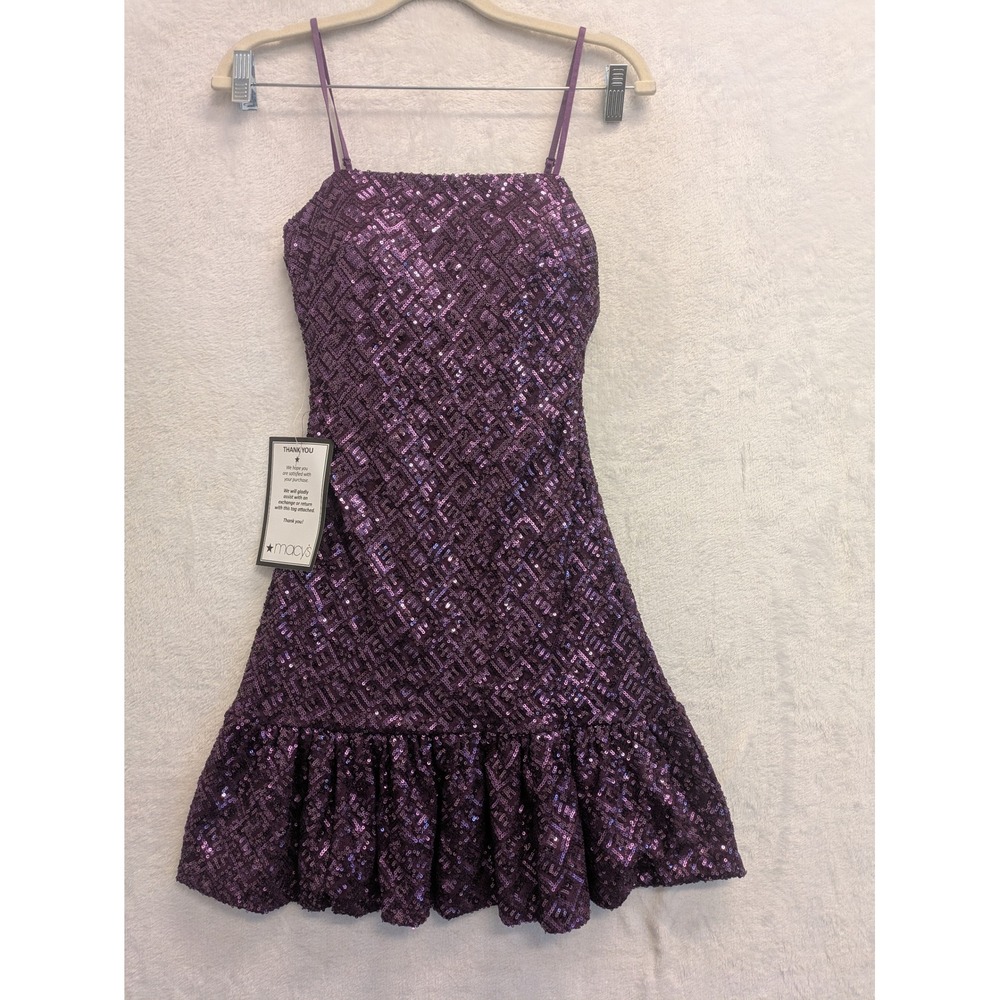 Emerald Sundae Purple Sequin Strappy Ruffle Hem Party Dress Women's XS